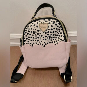 Betsey Johnson mini back pack black pink animal print Faux Leather heart logo